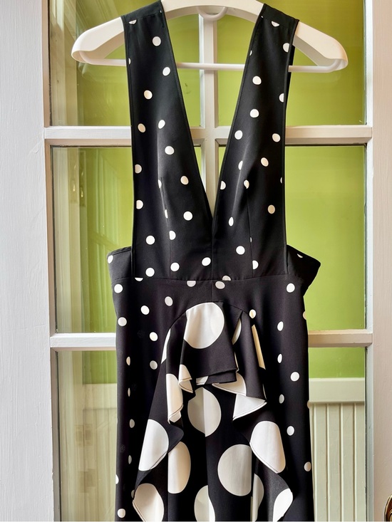 Topshop Dresses & Skirts - Topshop UK Black & White Polka Dot High-Low Dress, Backless Strappy top,  Ruffle